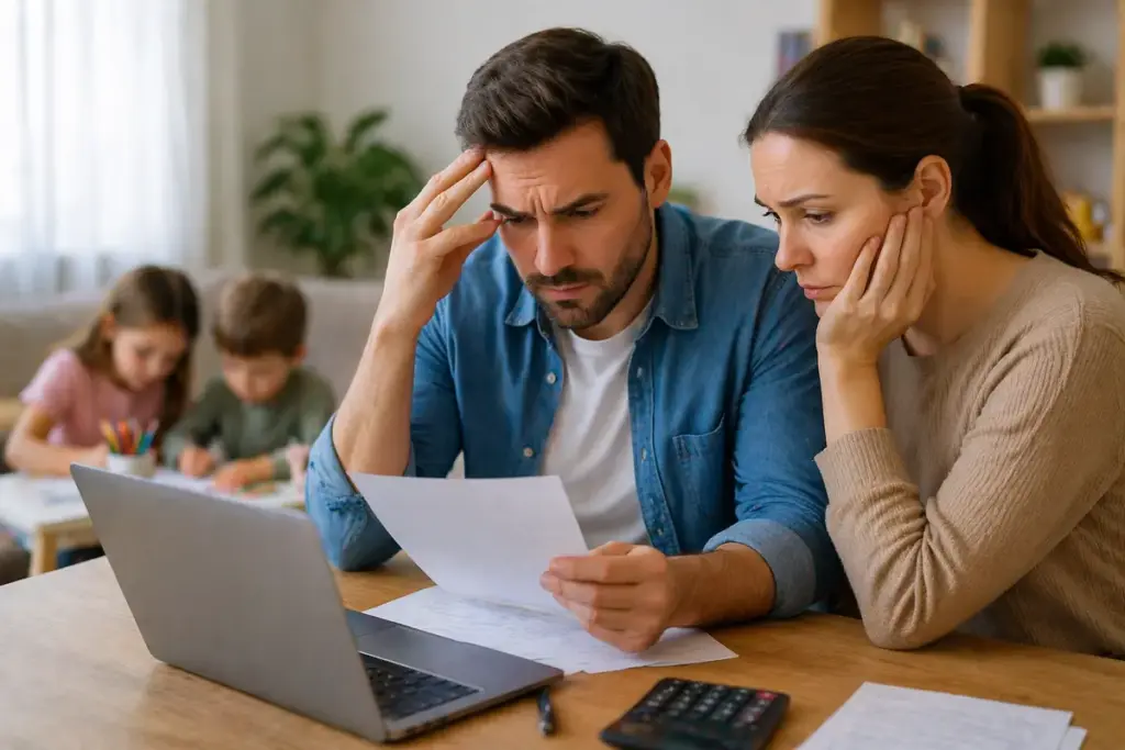 Genitori preoccupati davanti a documenti