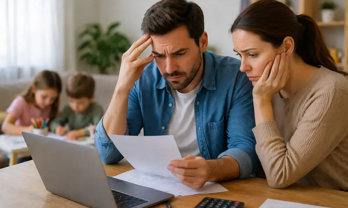 Genitori preoccupati davanti a documenti