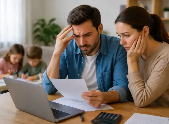 Genitori preoccupati davanti a documenti