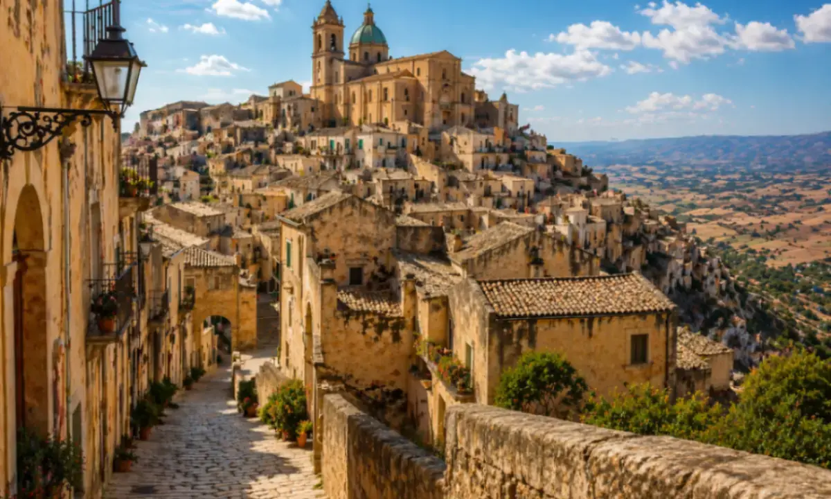 Paesaggio medievale su una collina siciliana