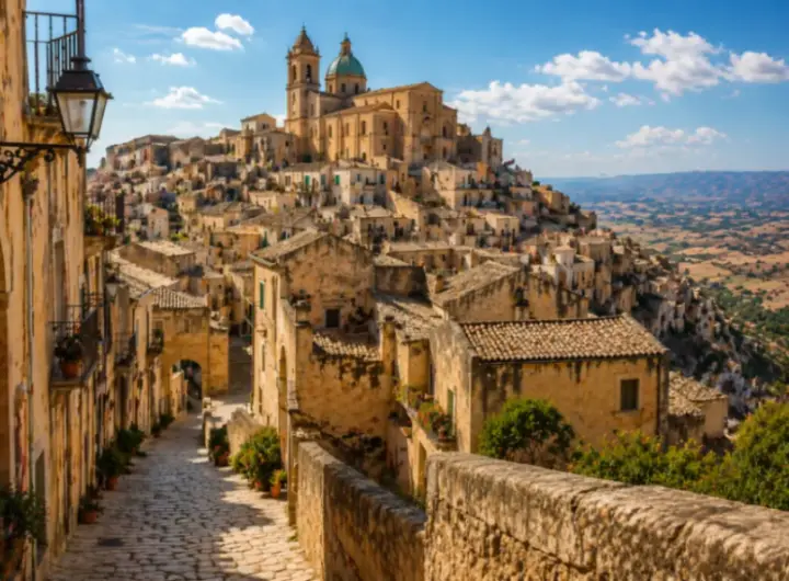 Paesaggio medievale su una collina siciliana