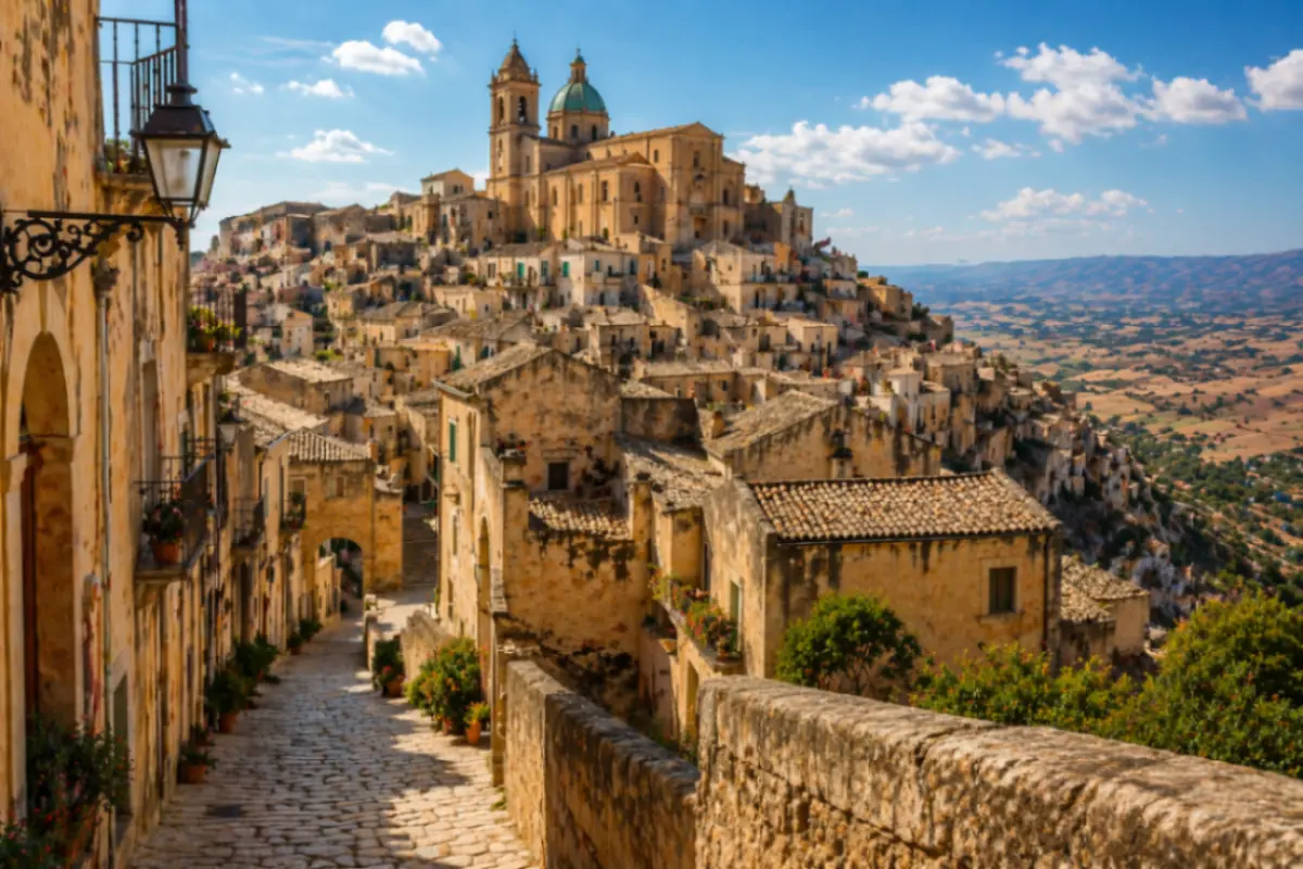 Paesaggio medievale su una collina siciliana
